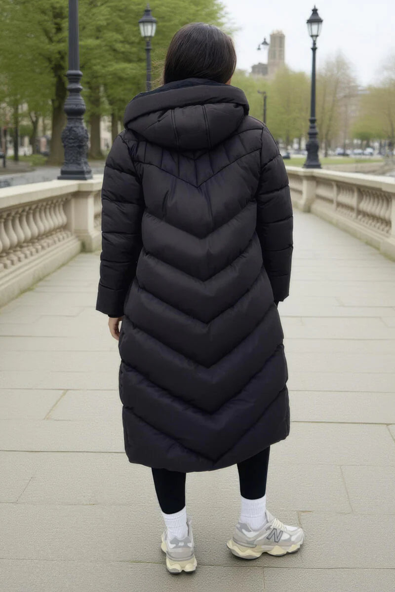 Warrior Chocolate Hooded Puffer Coat with Zip Front Pockets - by AX Paris