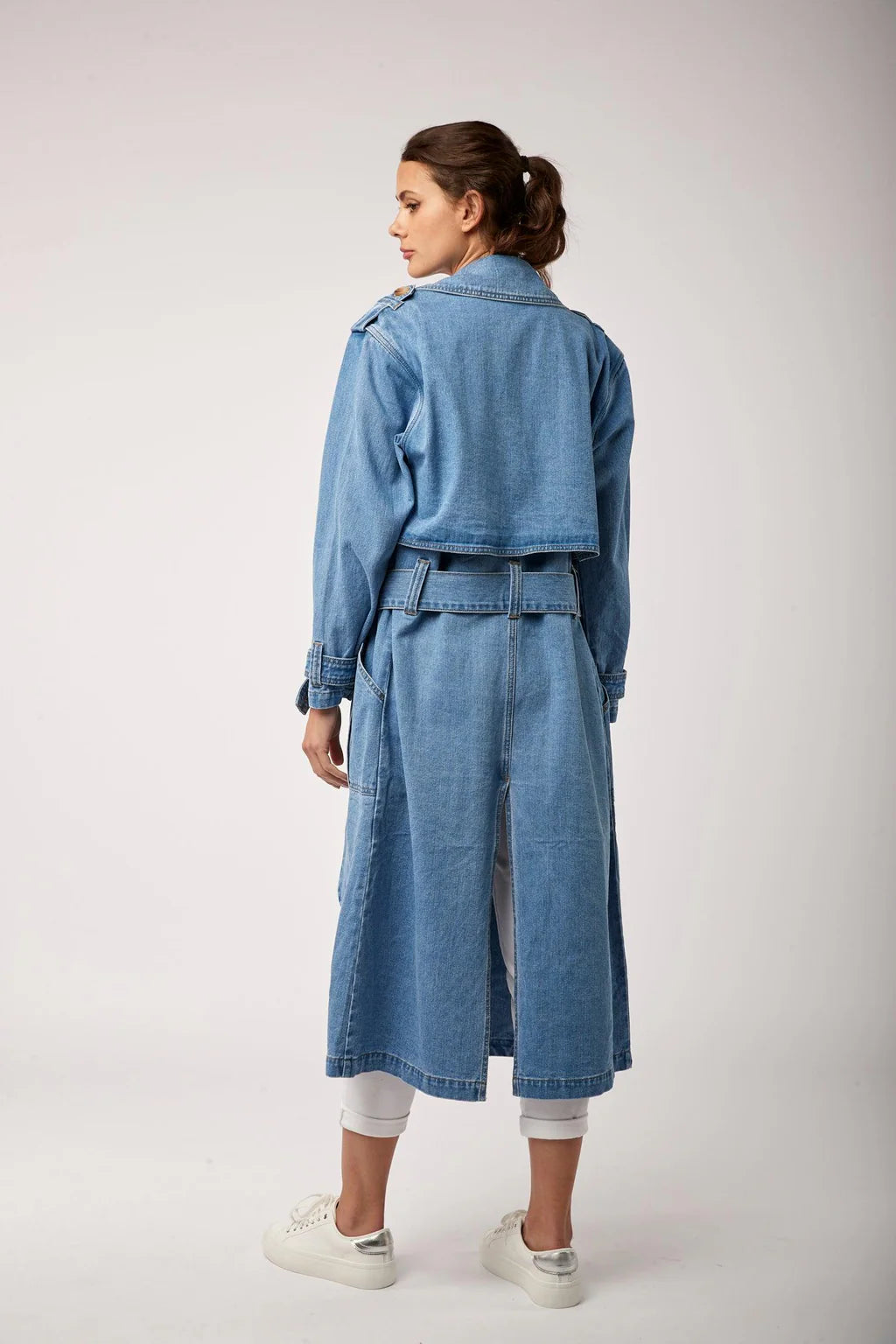Toxik3 long denim trench coat - by Toxik