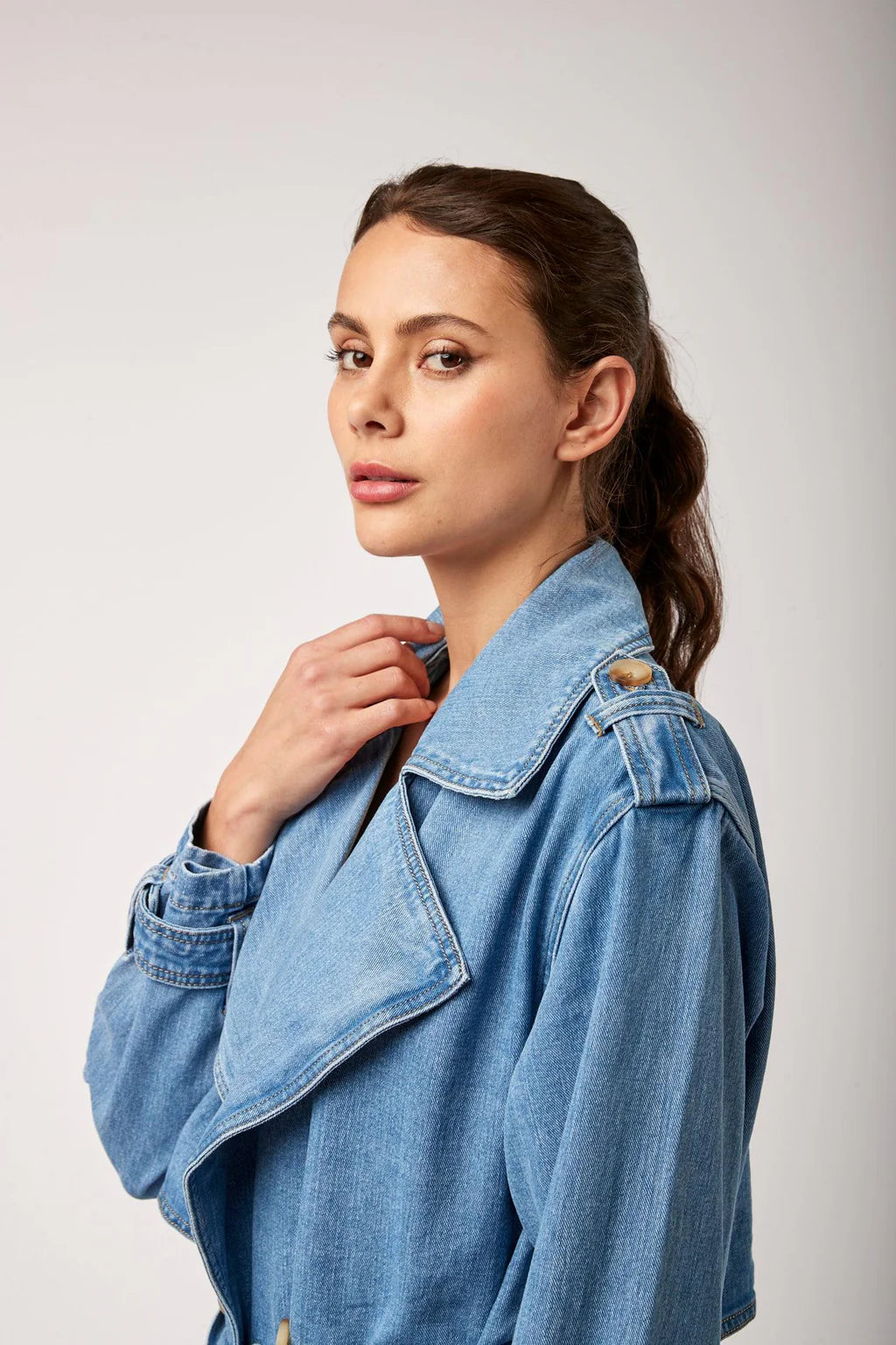 Toxik3 long denim trench coat - by Toxik