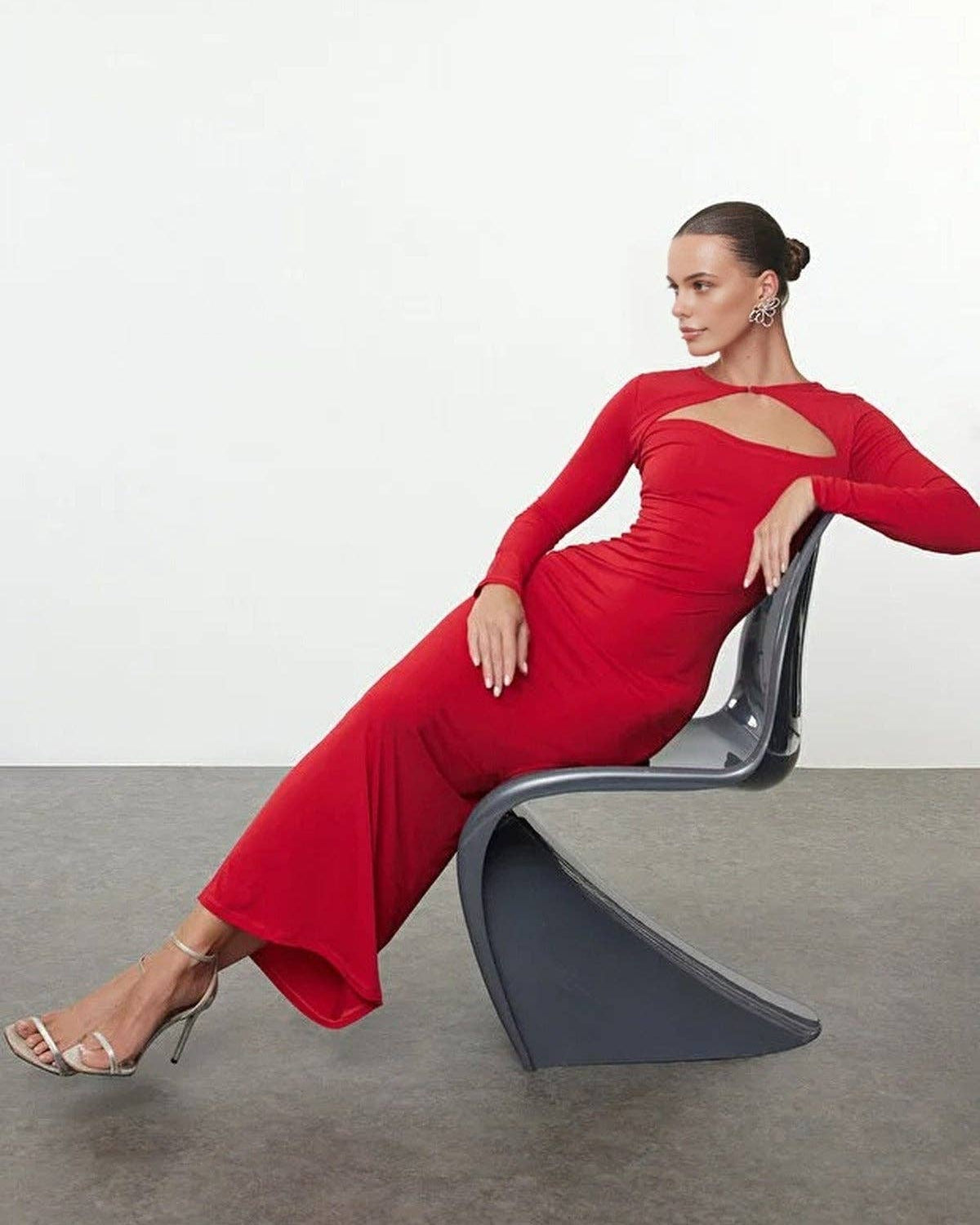 Poppy Cut Out Detail Evening Dress - Red