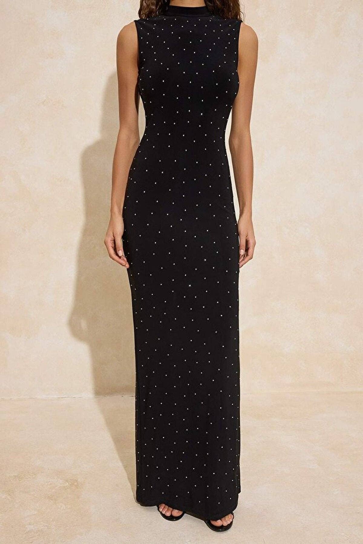 Misha Stone Embellished Lined Evening Dress - Black