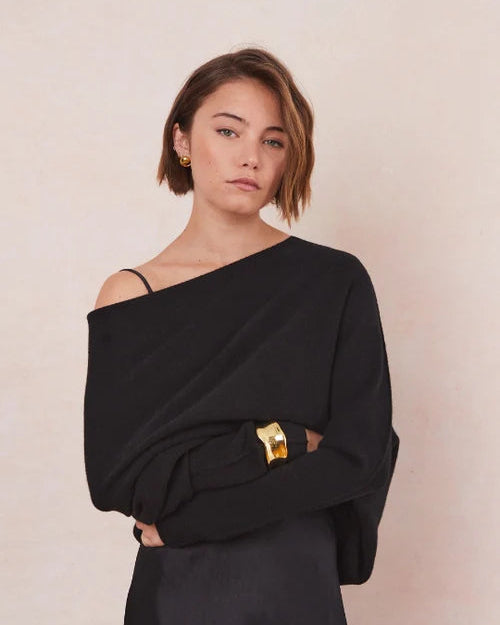 Natalie Asymmetric Sweater - Black - by charli