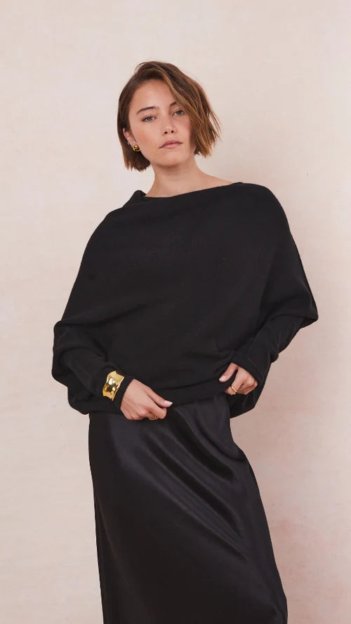 Natalie Asymmetric Sweater - Black - by charli