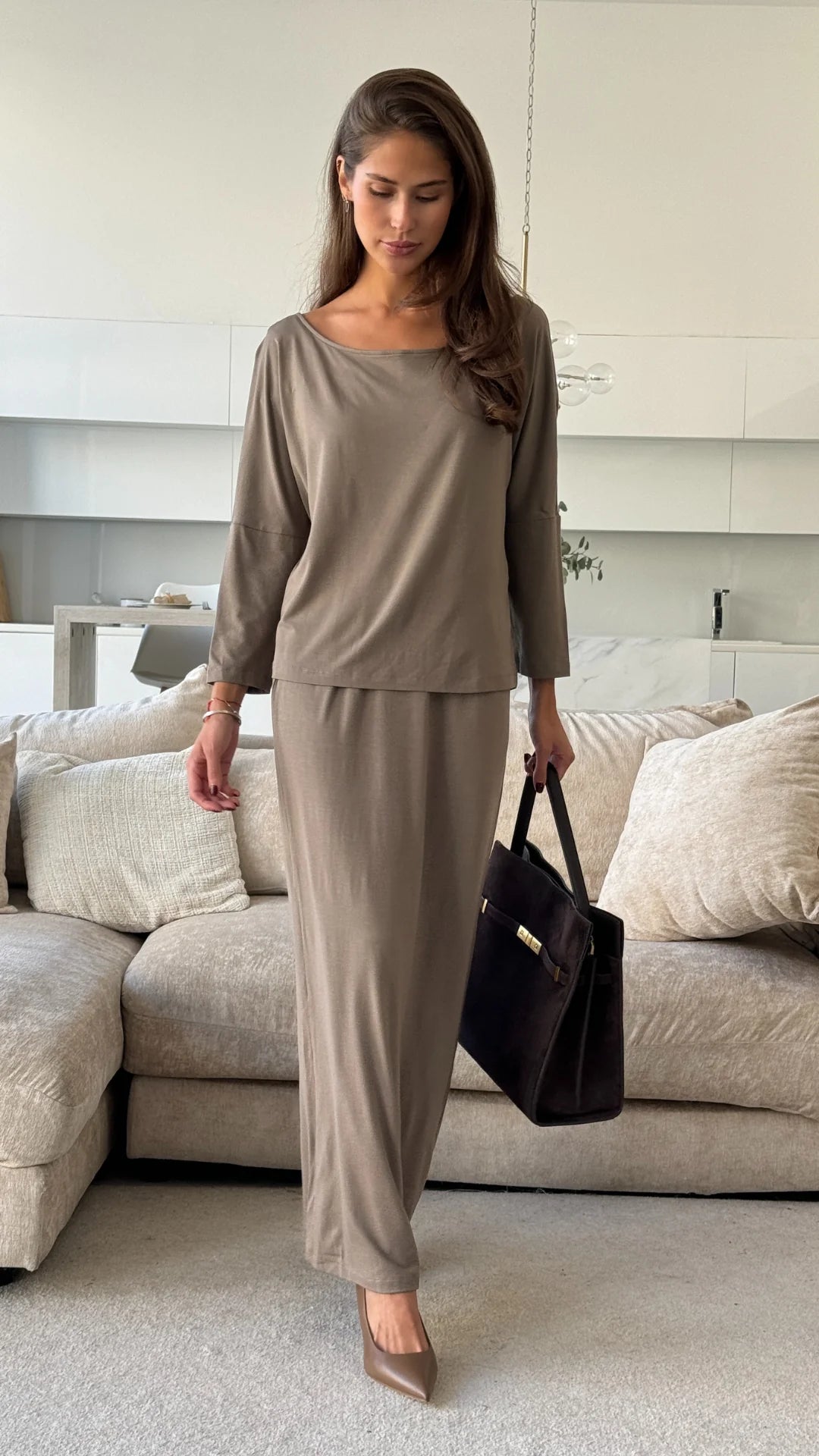 Aria Jersey Maxi Skirt - Taupe