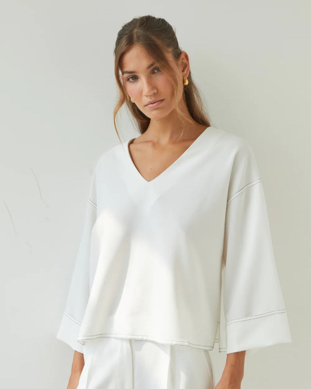 Olina V-Neck Crepe Top - by Charli