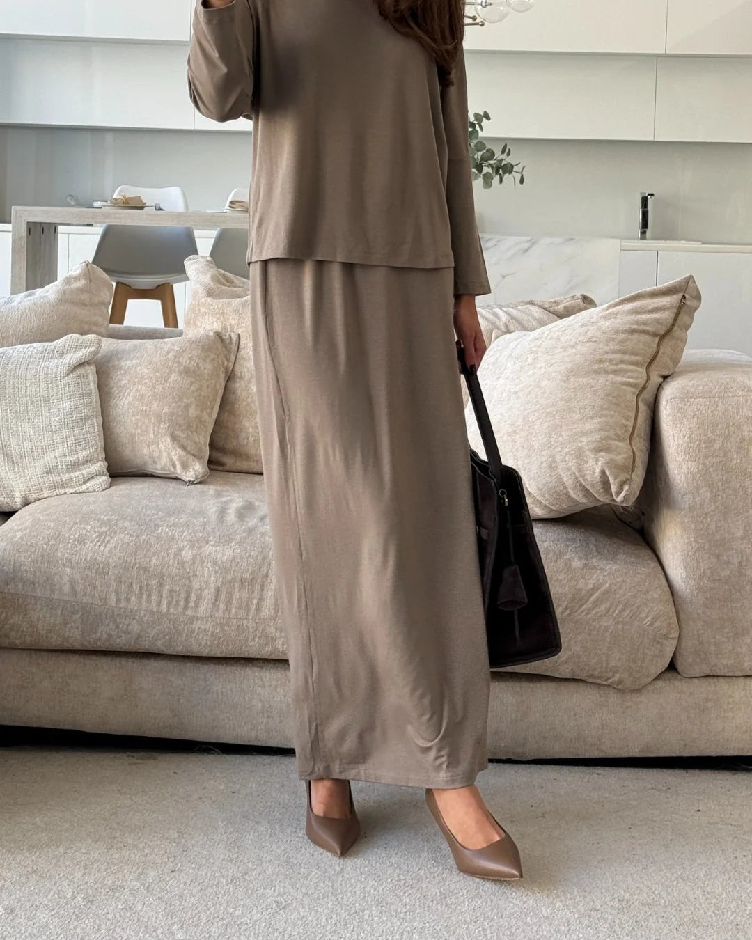 Aria Jersey Maxi Skirt - Taupe