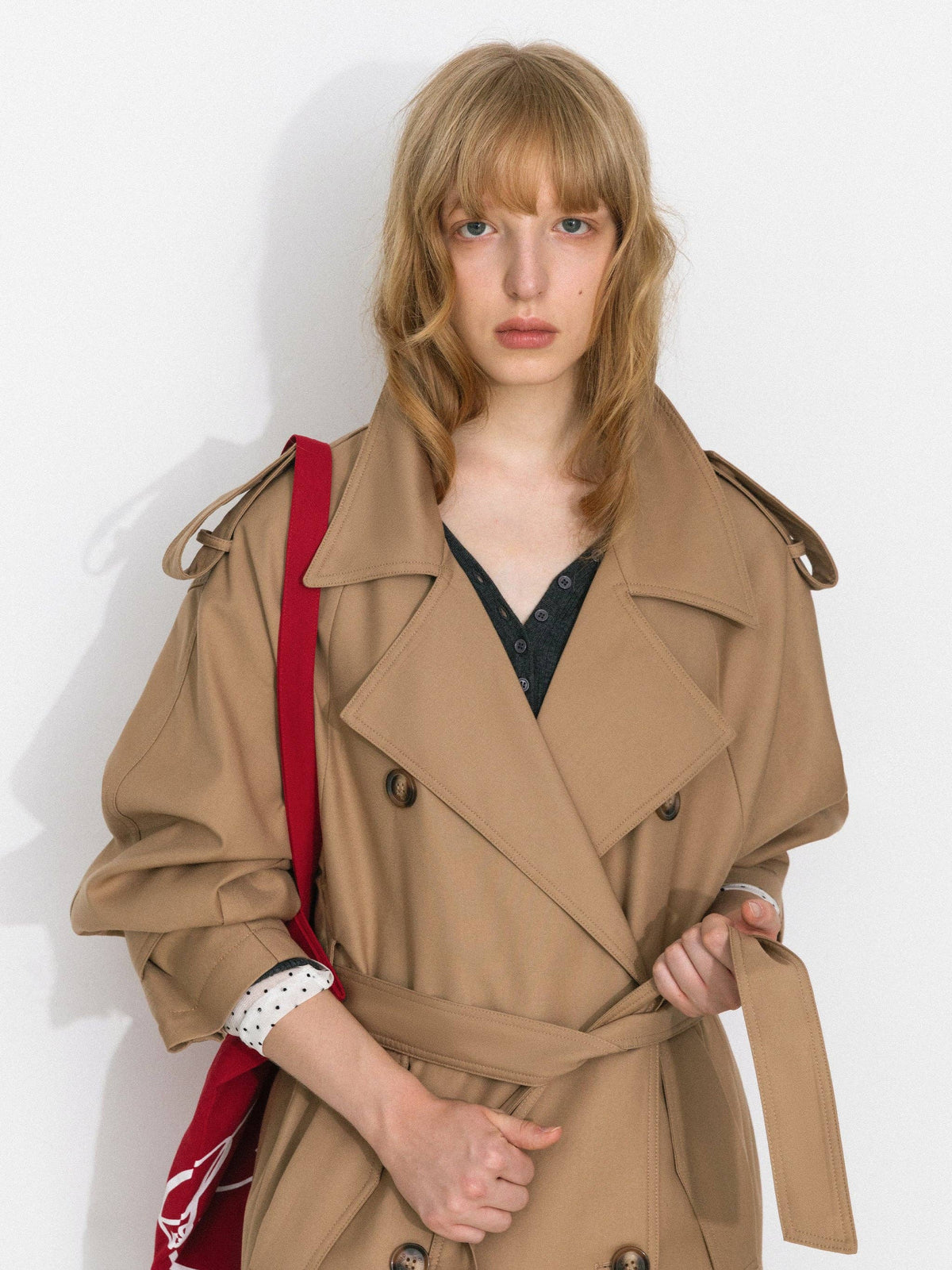 Classic British-Style Double-Breasted Trench Coat: Khaki / S