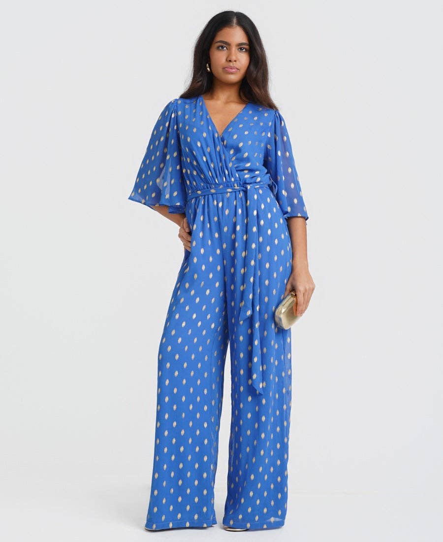 Blue Foil Angel Sleeve Jumpsuit
