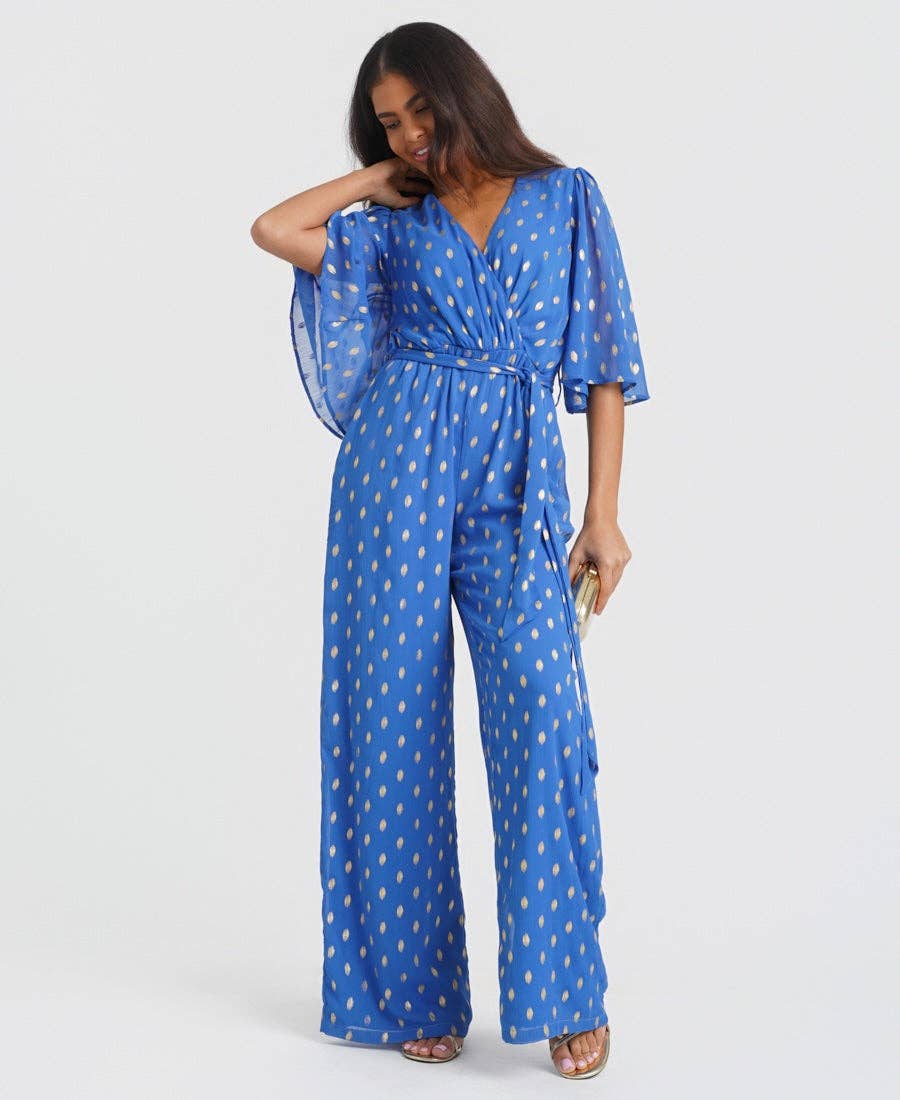 Blue Foil Angel Sleeve Jumpsuit