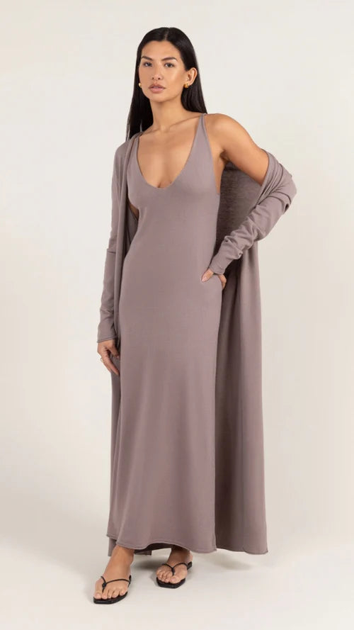 Sofia Long Line Cardigan - Mink - by Charli