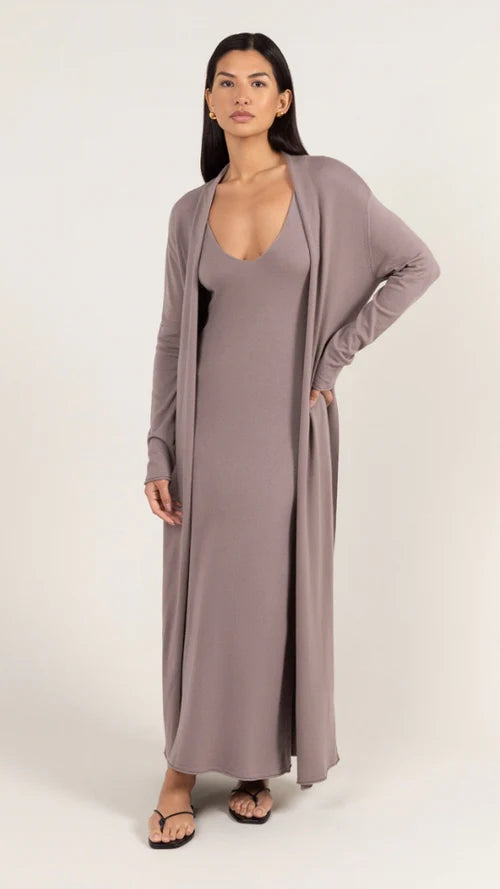 Sofia Long Line Cardigan - Mink - by Charli