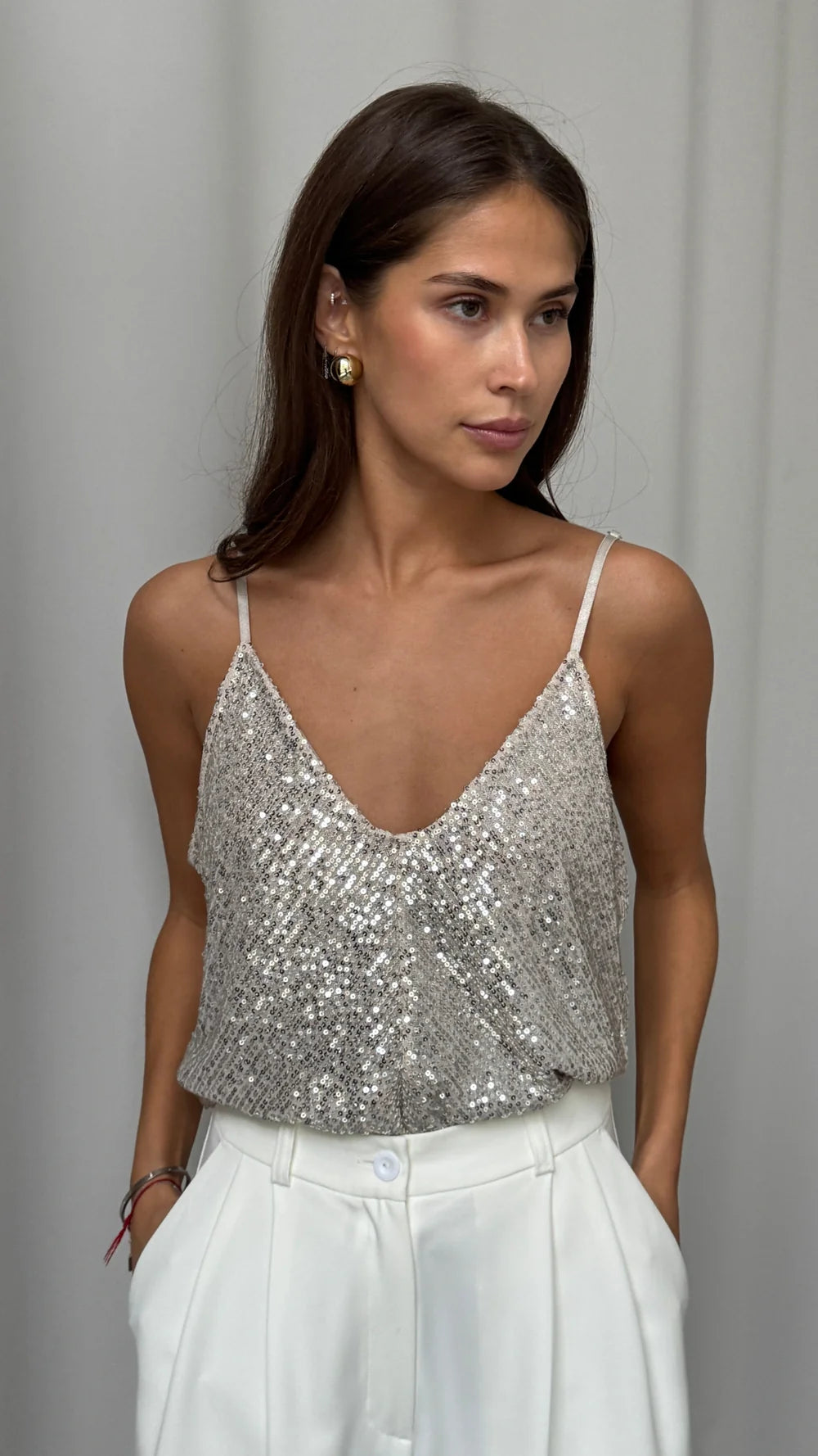 Sienna Sequin Camisole - Silver - by Charli
