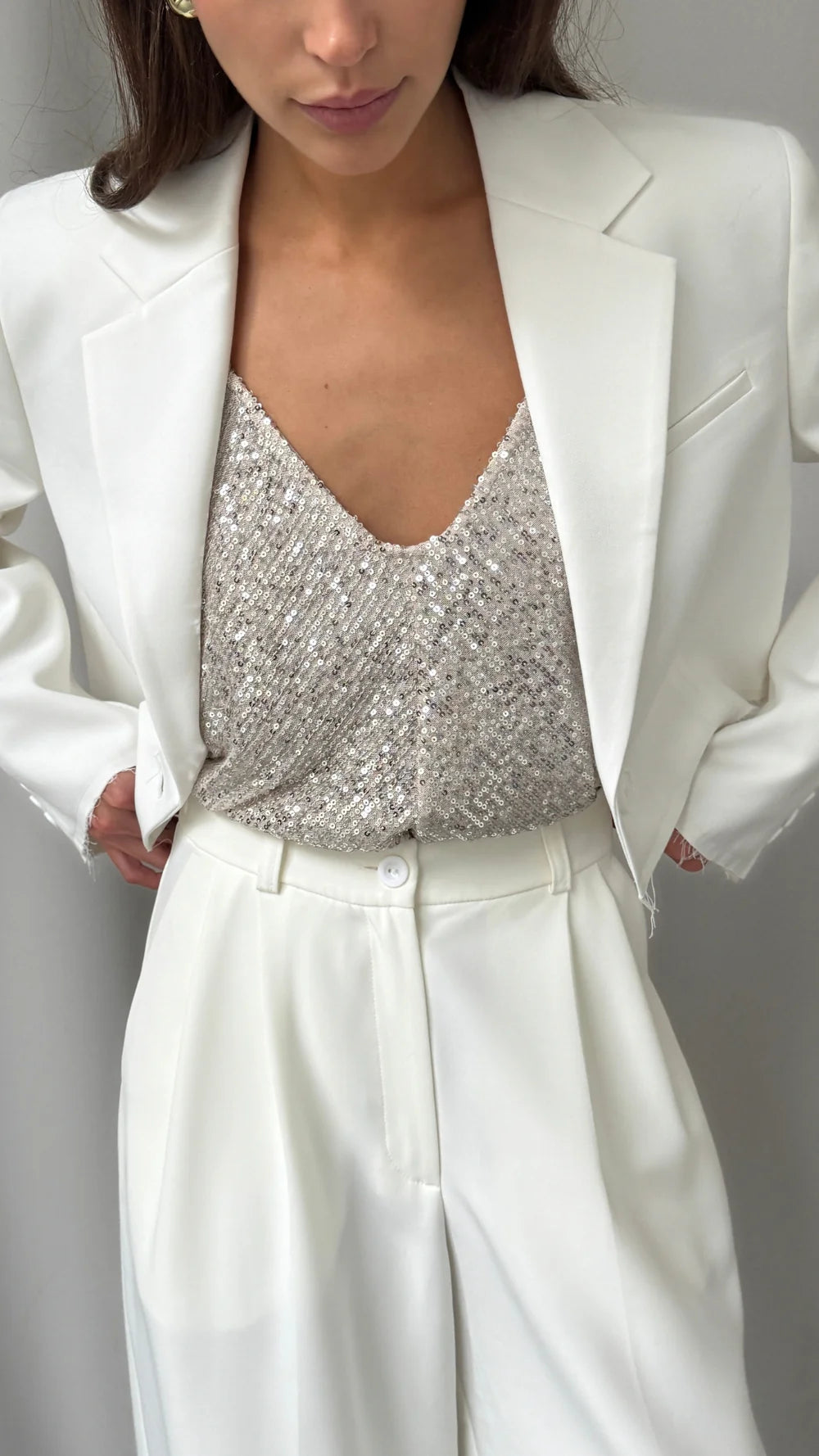 Sienna Sequin Camisole - Silver - by Charli