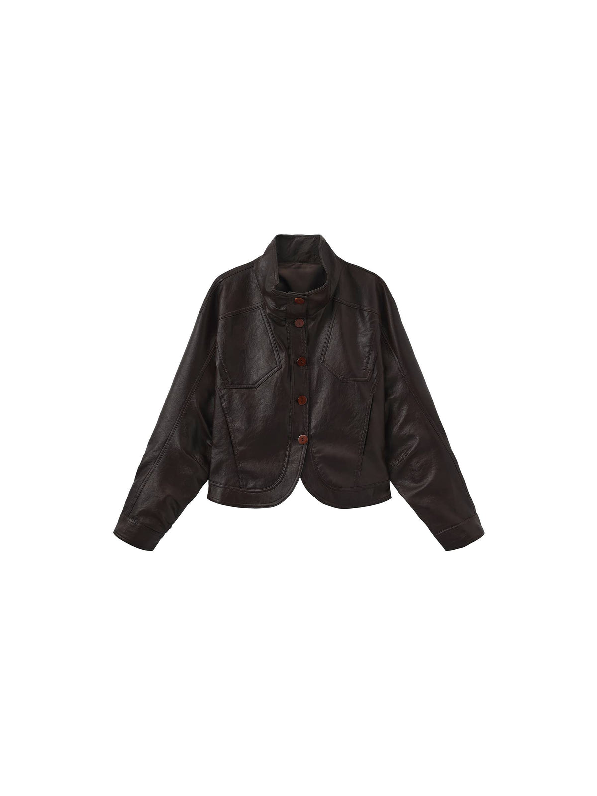 Curved Sleeve Faux Leather Jacket