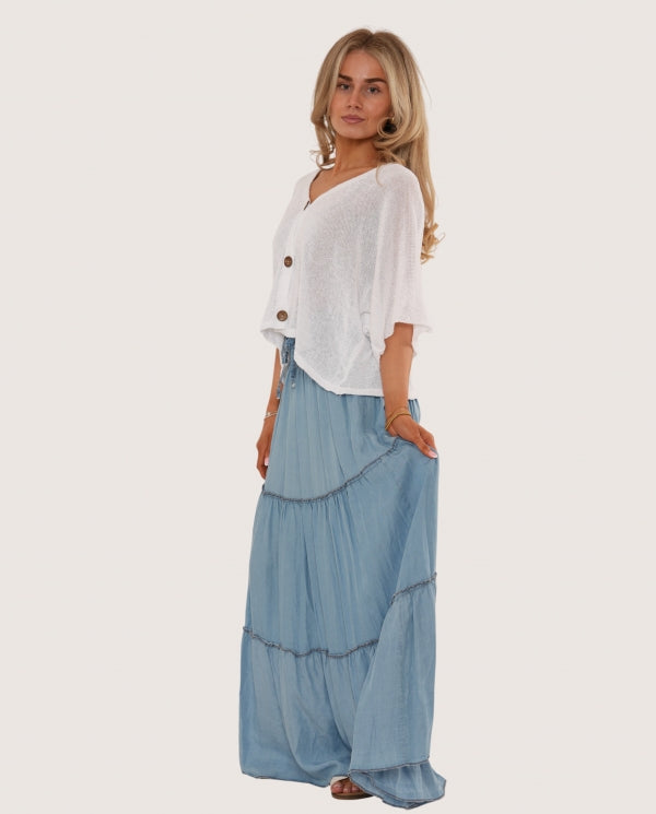 Chambray Maxi Skirt - Light Denim