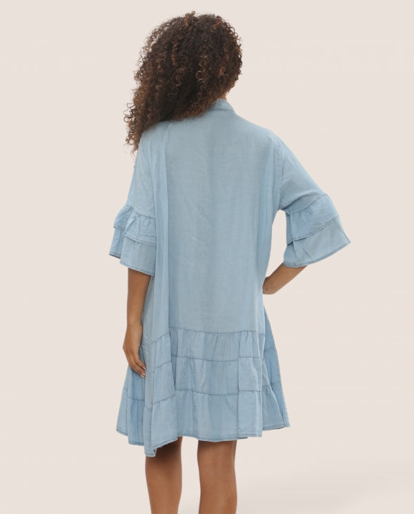 Pintuck Tiered Denim Dress