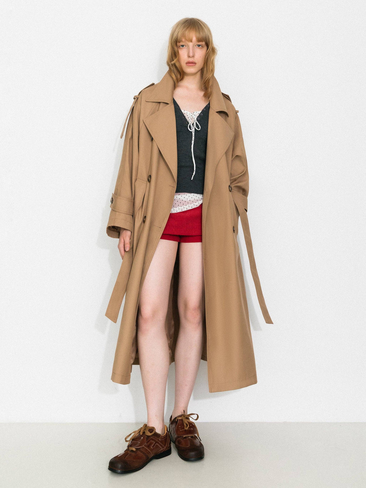 Classic British-Style Double-Breasted Trench Coat: Khaki / S