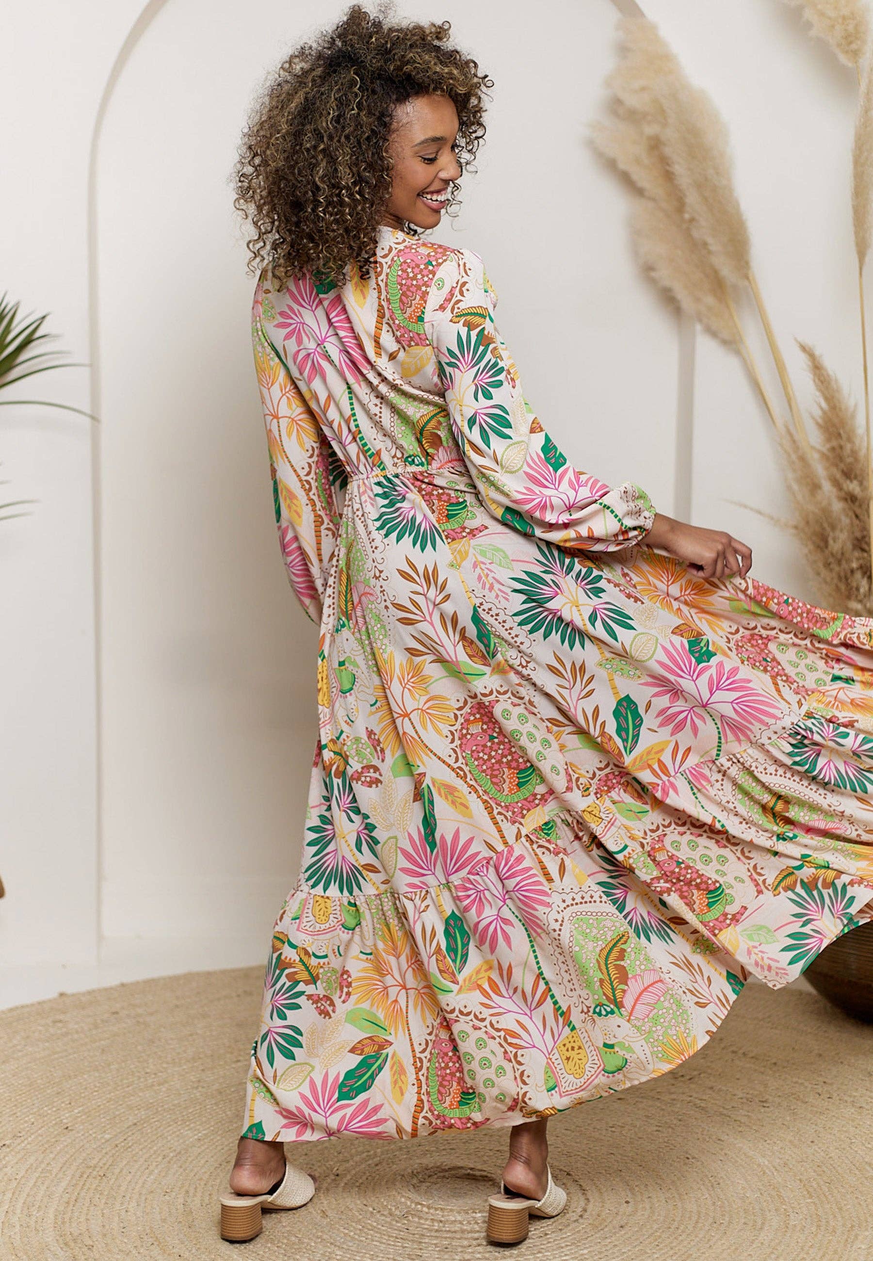 Lana Pink Floral Print Long Sleeve Maxi Dress