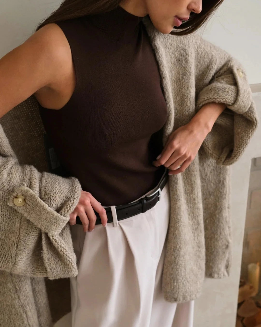 Adria Slouch Cardigan -  Taupe - by Charli