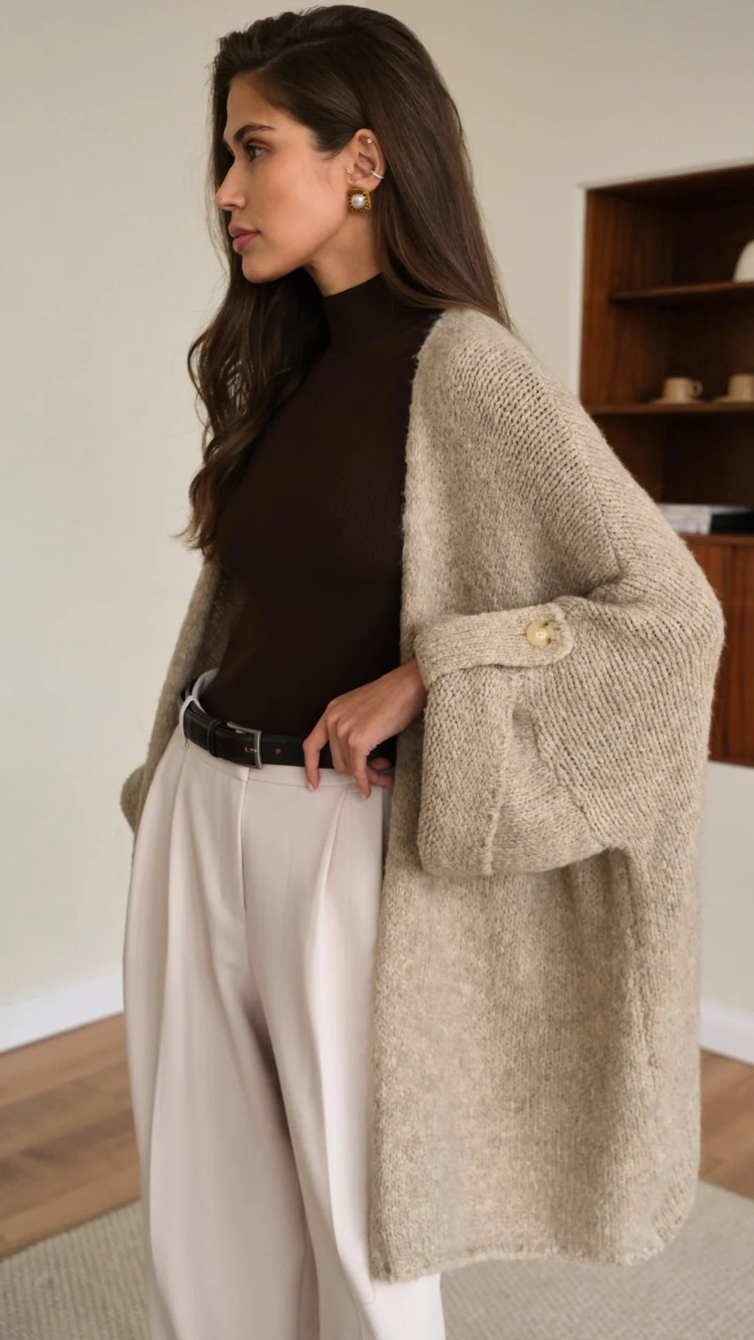 Adria Slouch Cardigan -  Taupe - by Charli