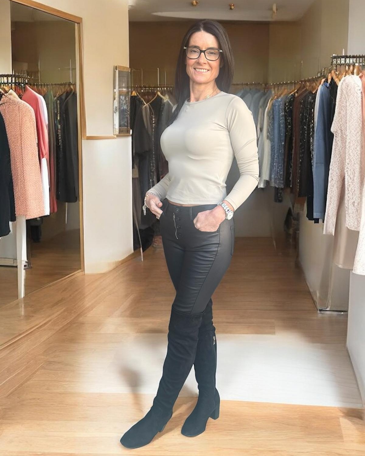 Basic Long Sleeved Crew Neck Top - Taupe