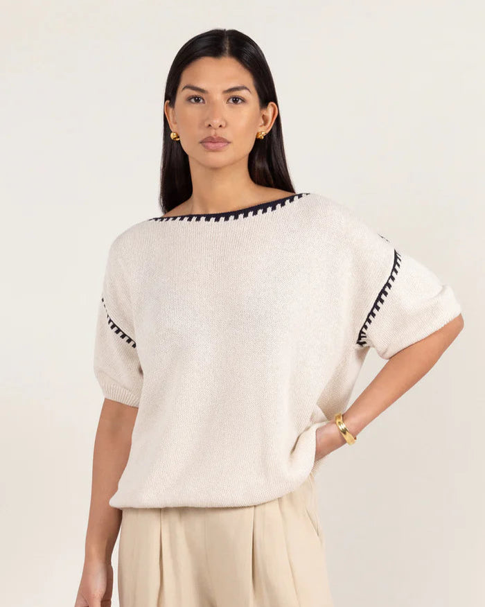 Billie Short Sleeve Cotton Knit - Ecru