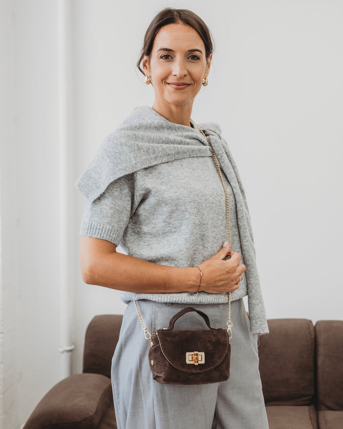 Bamboo Twist Clasp - Dark Chocolate Suede