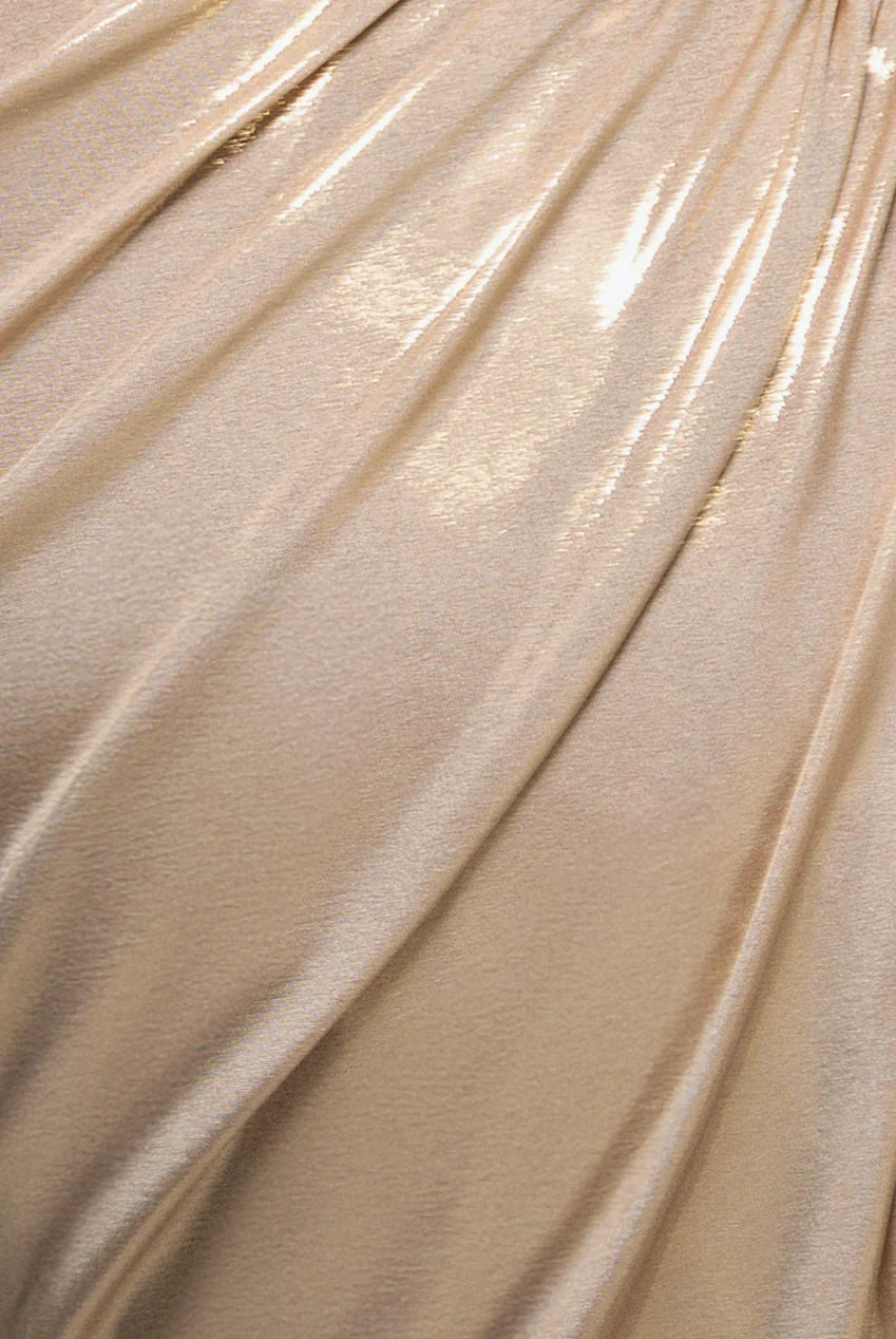 Goddiva OFF THE SHOULDER CORSET WRAP CORSET FOIL MAXI DRESS