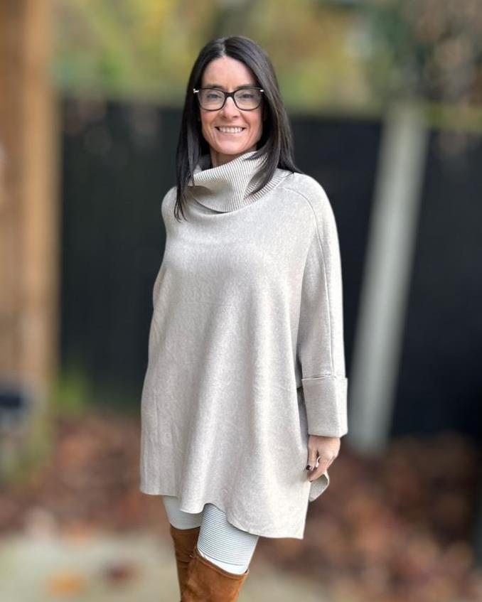 High Neck Jumper with Folded Sleeves - Mink