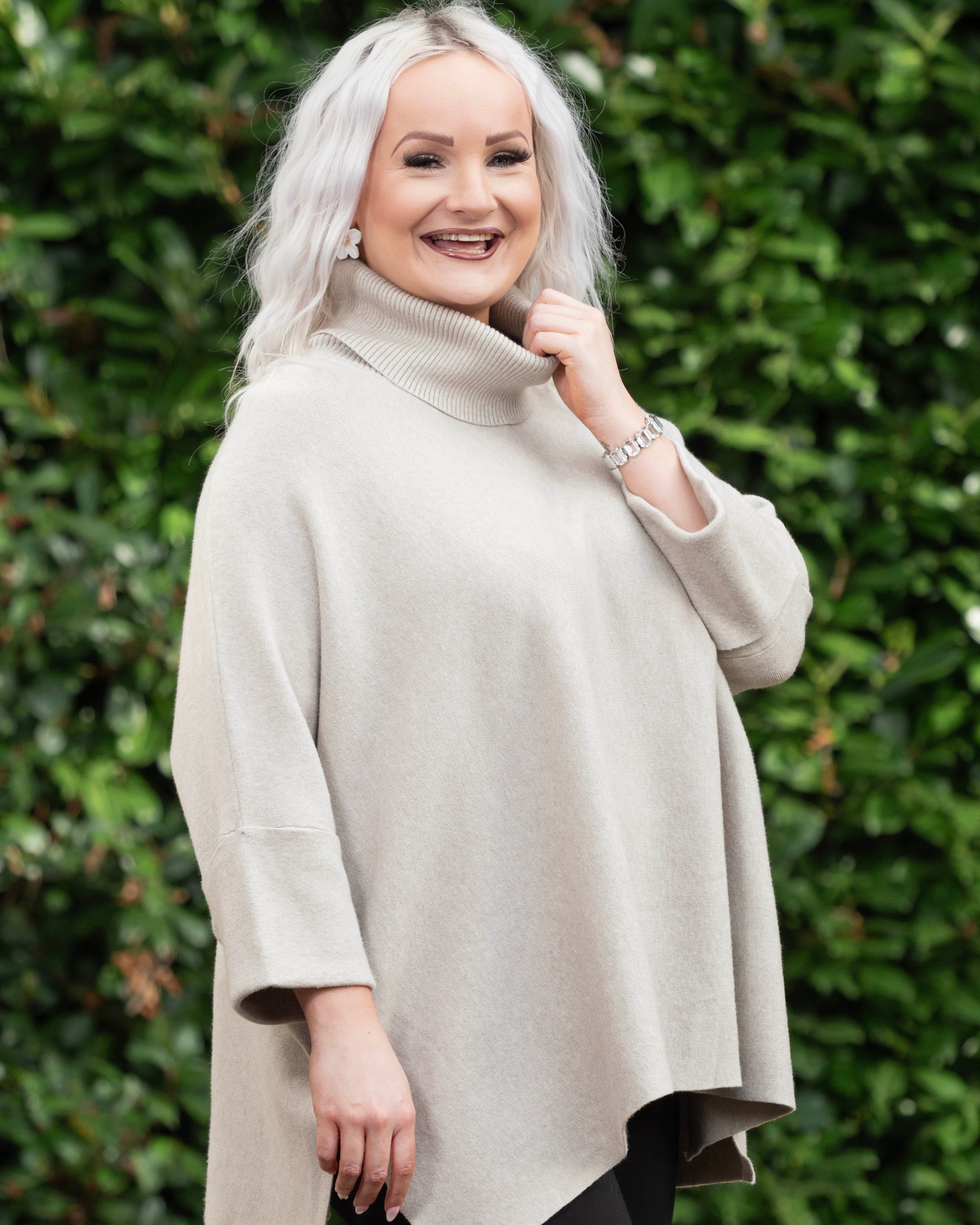High Neck Jumper with Folded Sleeves - Mink 6