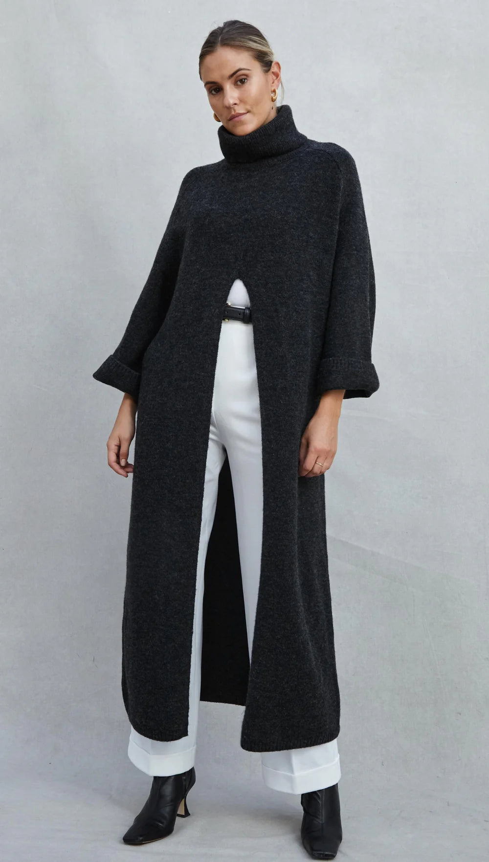 Vivienne Sweater Dress - Black Melange - by Charli