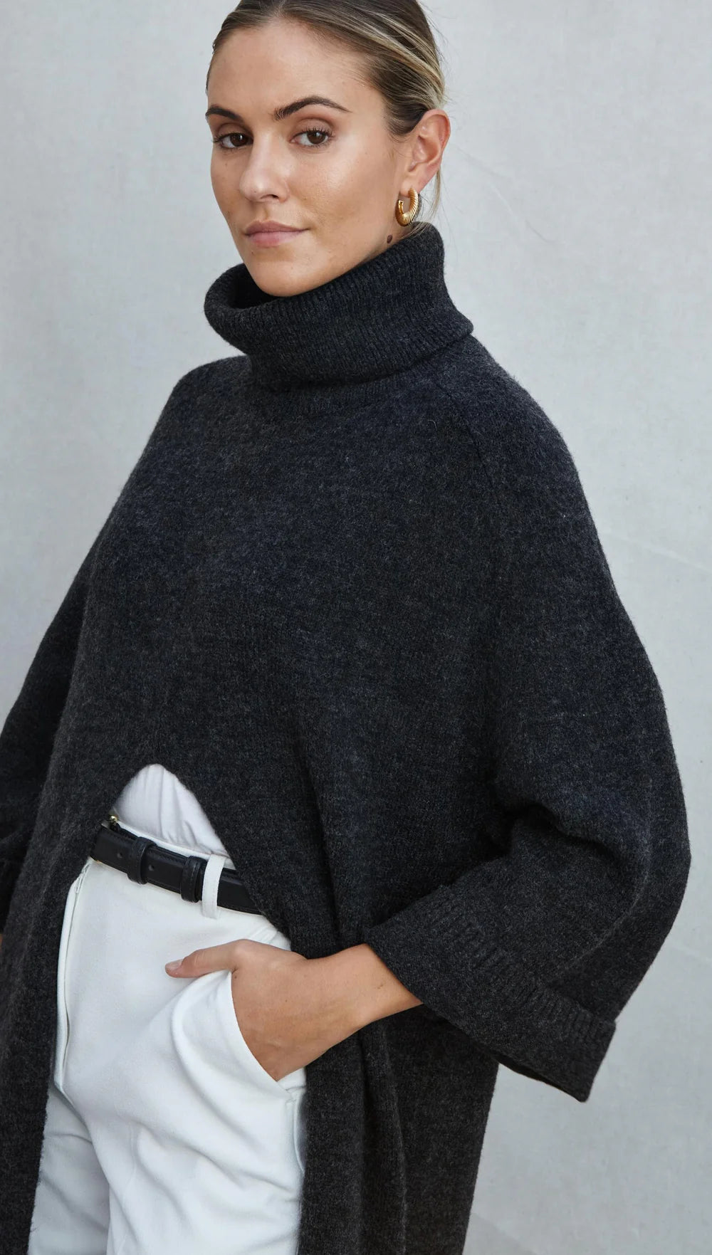 Vivienne Sweater Dress - Black Melange - by Charli