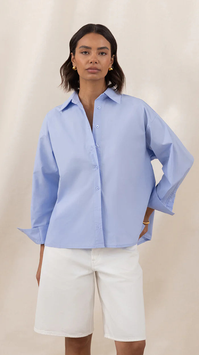 Indie Cotton Shirt - Sky Blue - by Charli