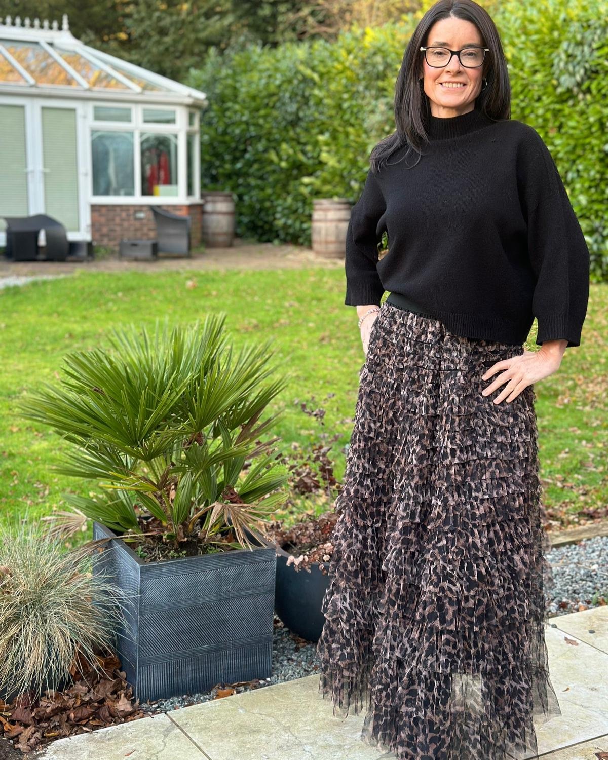 Leopard Tulle Layered Maxi Skirt - Black