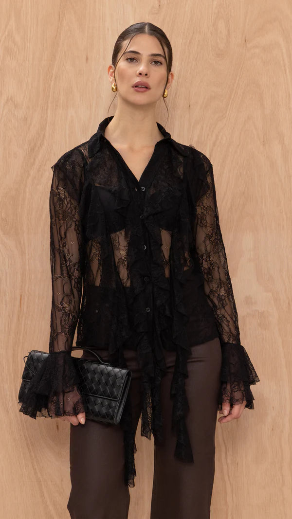 Lilly Lace Shirt - Black - by Charli
