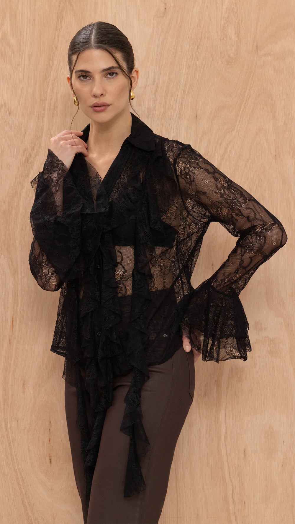 Lilly Lace Shirt - Black - by Charli