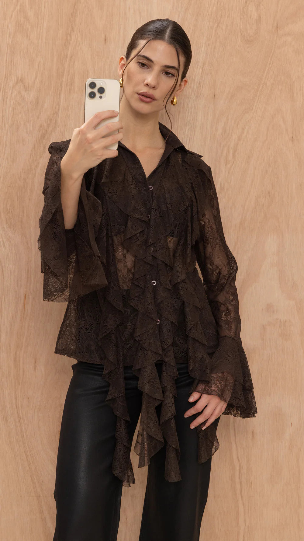 Lilly Lace Shirt - Chocolate- by Charli