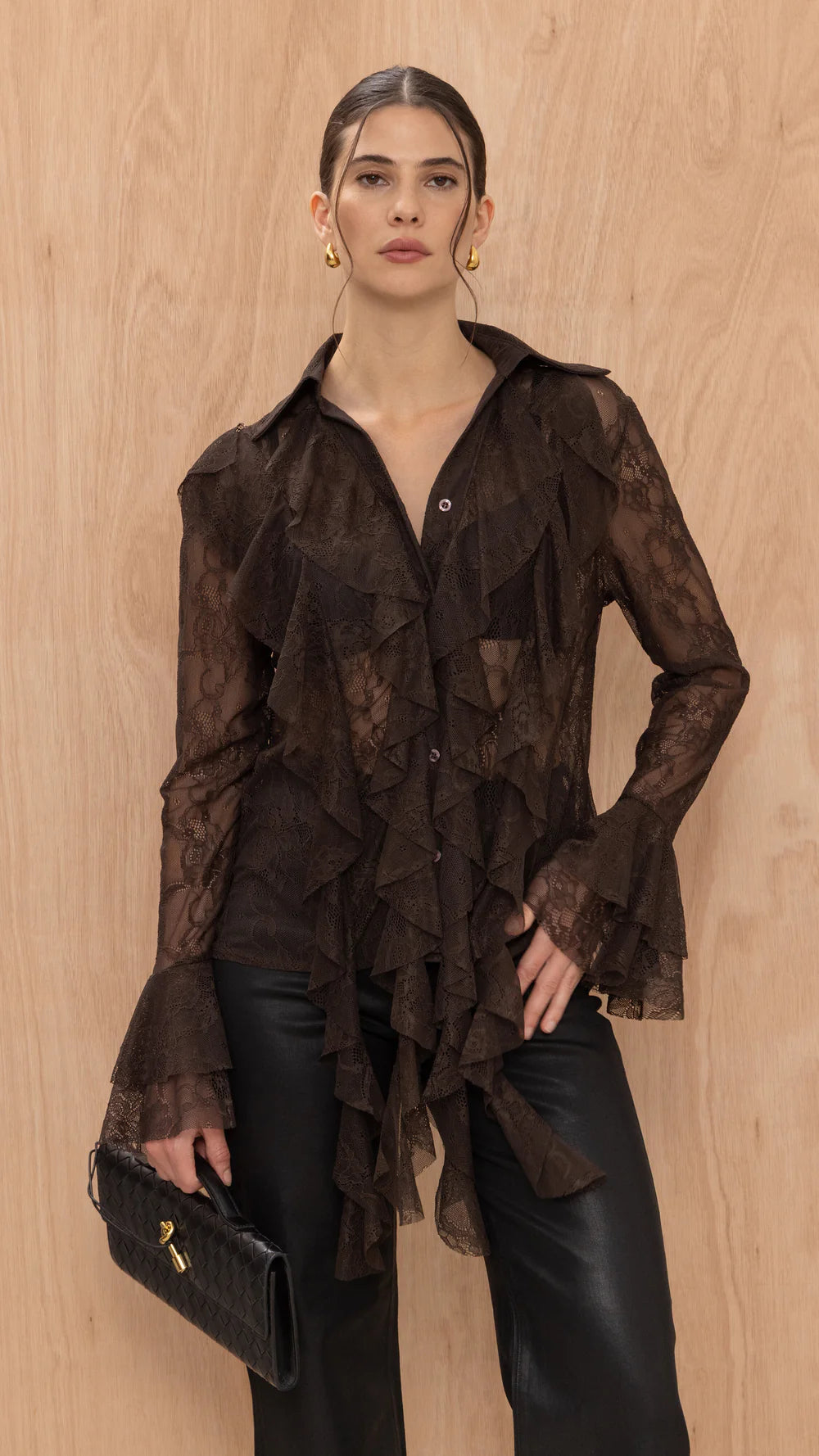 Lilly Lace Shirt - Chocolate- by Charli