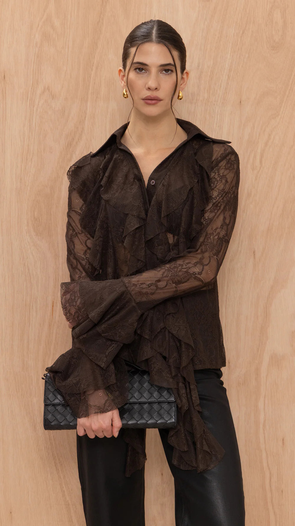 Lilly Lace Shirt - Chocolate- by Charli