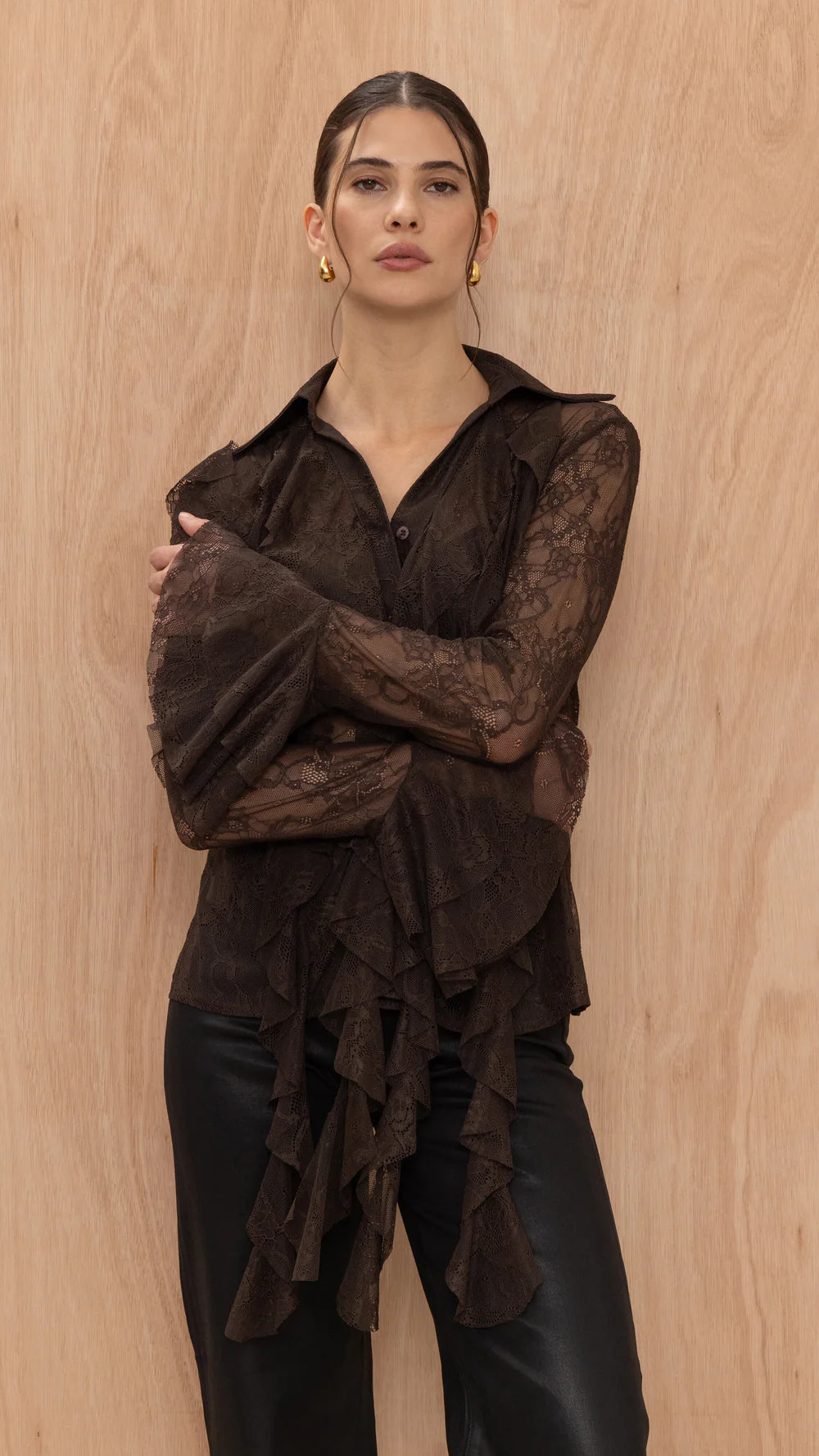 Lilly Lace Shirt - Chocolate- by Charli