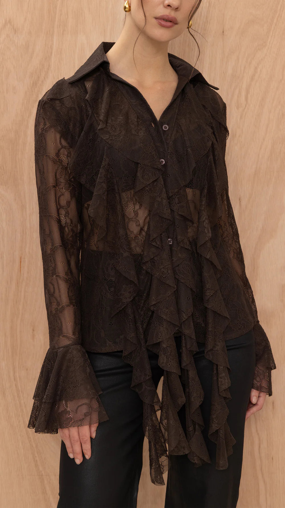 Lilly Lace Shirt - Chocolate- by Charli