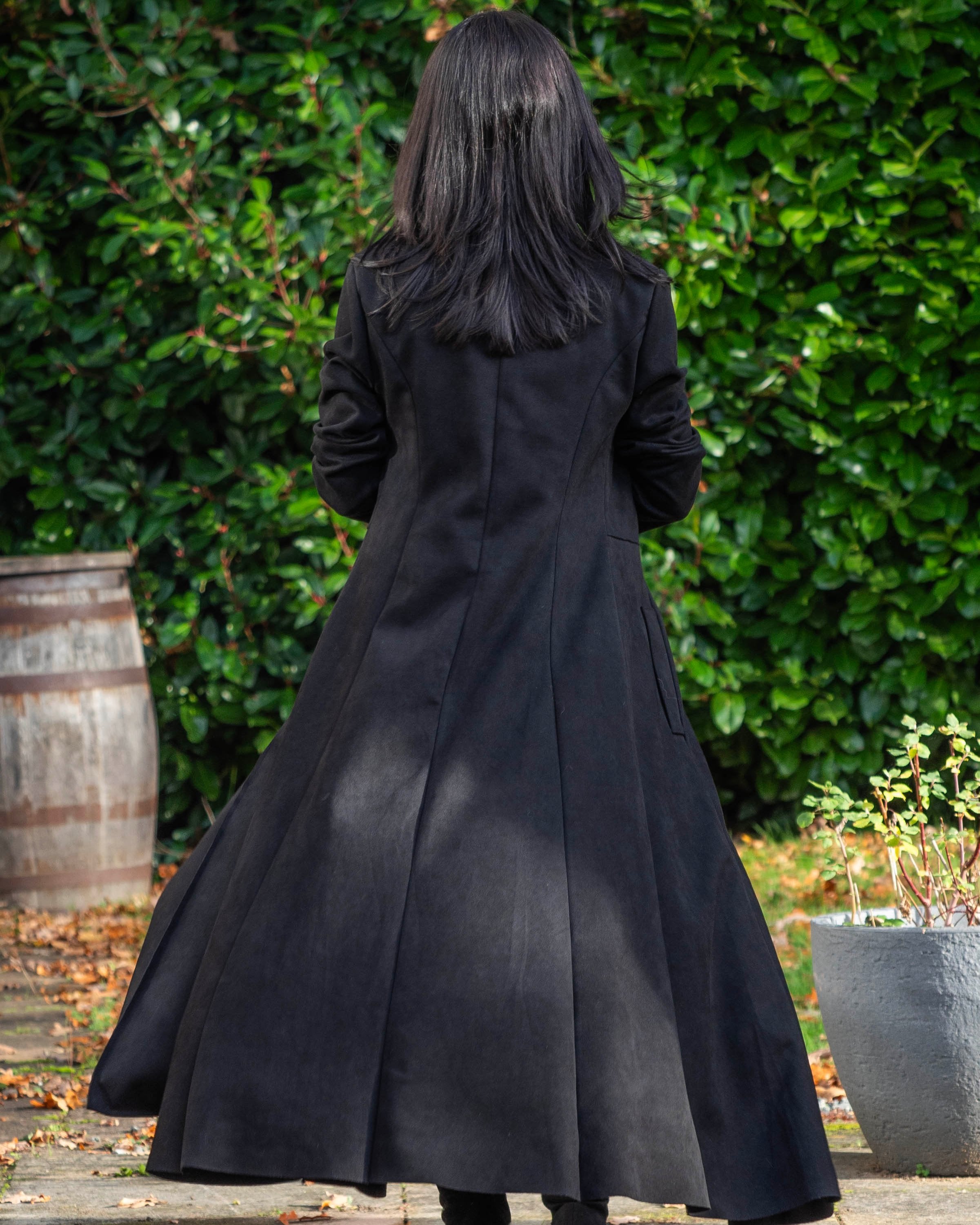 Long Faux Suede Military Style Coat - Black 3