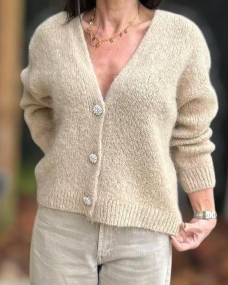 Mohair Cardigan with Sparkle Button - Cream