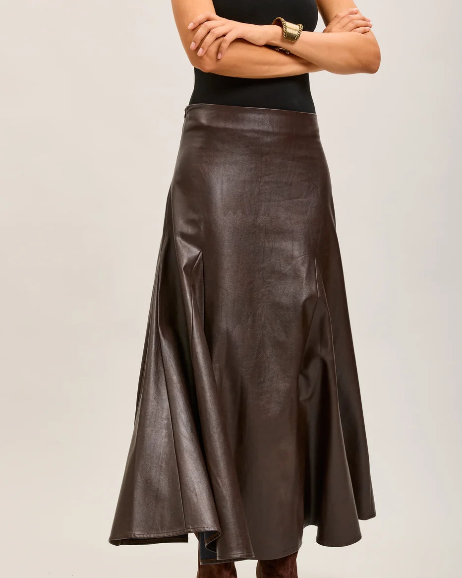 Chocolate Brown Faux Leather Maxi Skirt - Toxik
