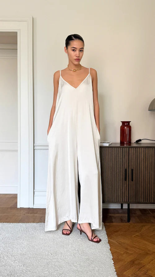 Natalie Satin Jumpsuit - Ivory - By Charli