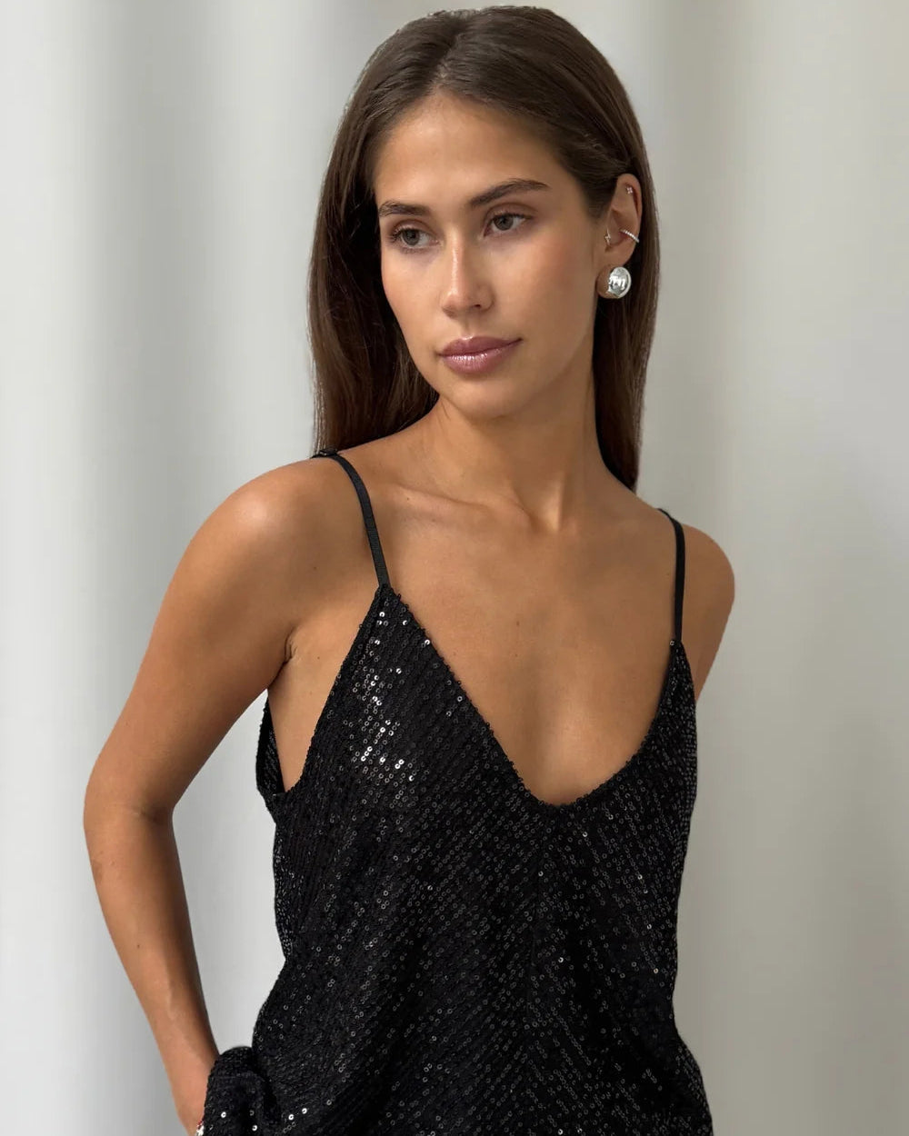 Sienna Sequin Camisole - Black - by Charli