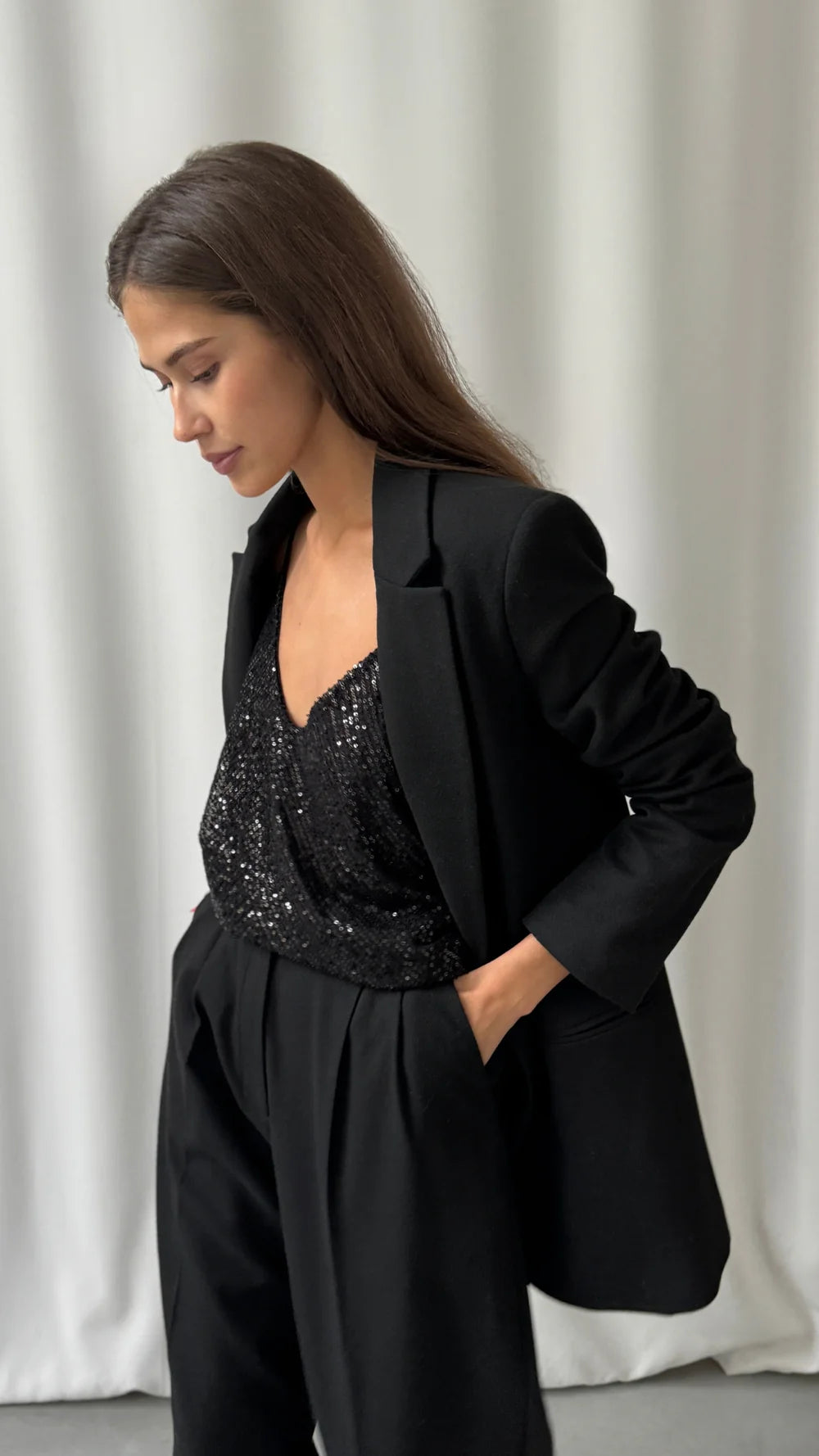 Sienna Sequin Camisole - Black - by Charli