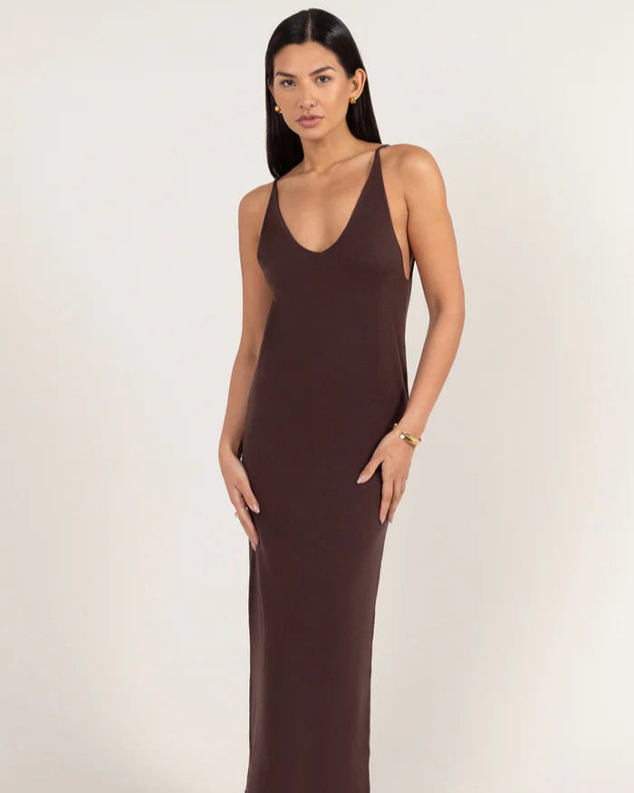 Sofia Knitted Slip Dress - Dark Espresso