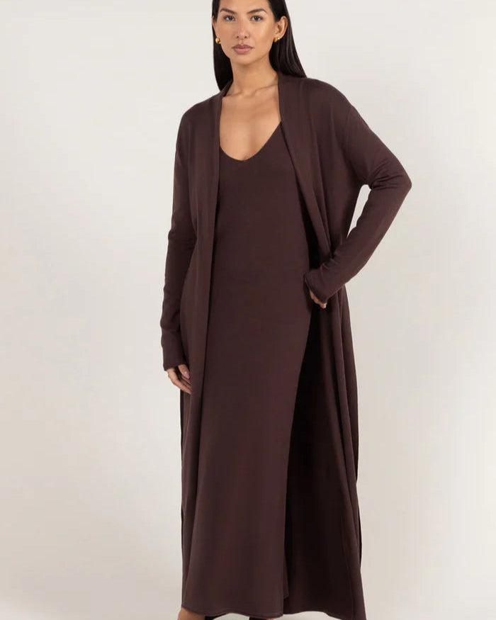 Sofia Long Line Cardigan - Dark Espresso