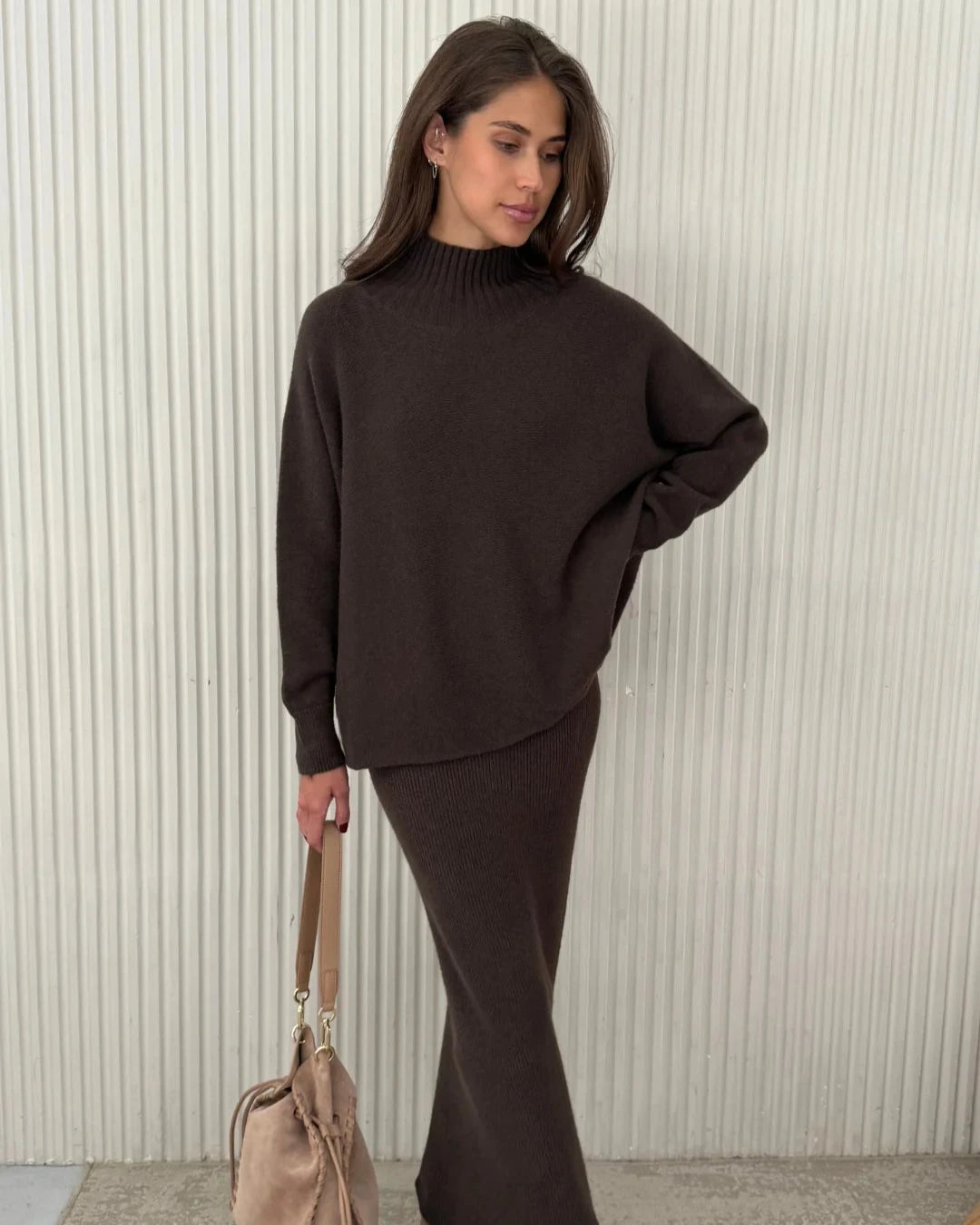 Soft Knit Midi Skirt - Dark Espresso